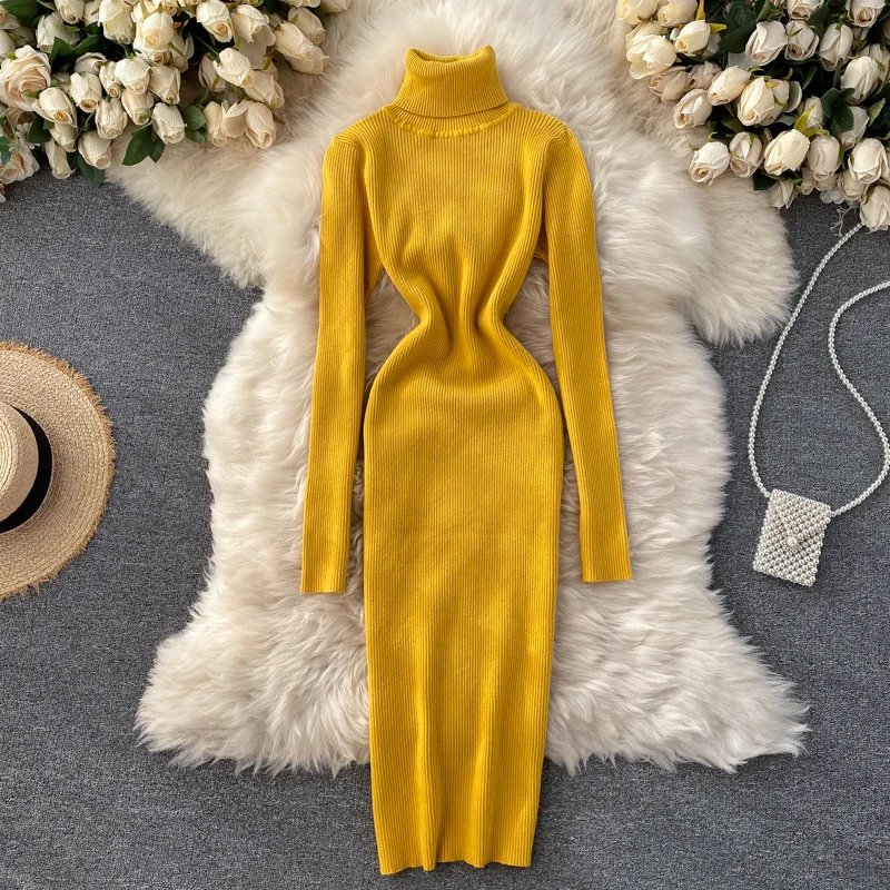 Dresses for Women 2022 Sexy Turtleneck Knitted Bodycon Dress Women Autumn Winter Long Sleeve Sweater Dress Dresses for Women 2022 Sexy Turtleneck Knitted Bodycon Dress Women Autumn Winter Long Sleeve Sweater Dress