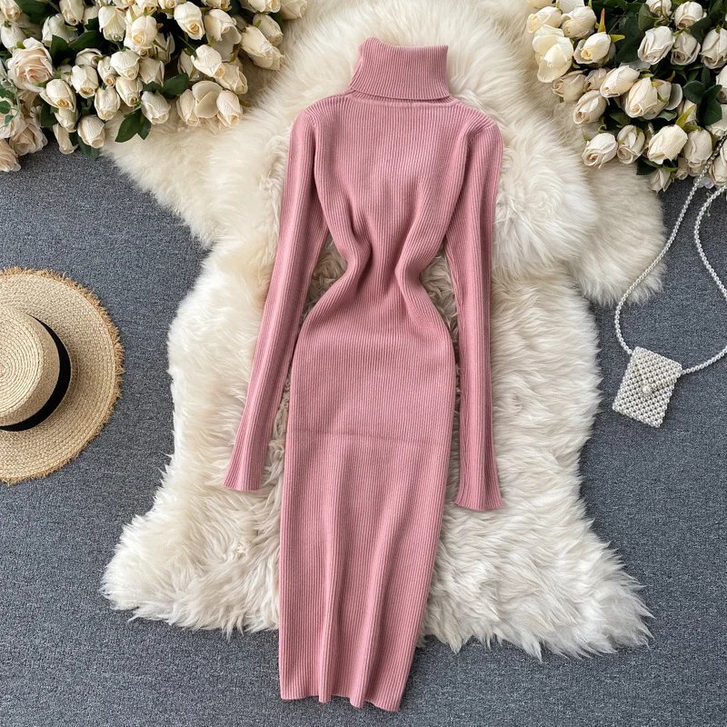 Dresses for Women 2022 Sexy Turtleneck Knitted Bodycon Dress Women Autumn Winter Long Sleeve Sweater Dress Dresses for Women 2022 Sexy Turtleneck Knitted Bodycon Dress Women Autumn Winter Long Sleeve Sweater Dress