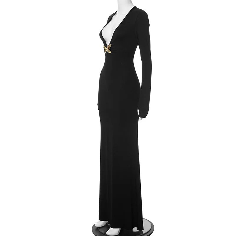 Cryptographic Embellished Elegant Deep V Neck Maxi Dress Gown Club Outfits Autumn Long Sleeve Sexy Bodycon Dresses Mermaid Robes Cryptographic Embellished Elegant Deep V Neck Maxi Dress Gown Club Outfits Autumn Long Sleeve Sexy Bodycon Dresses Mermaid Robes