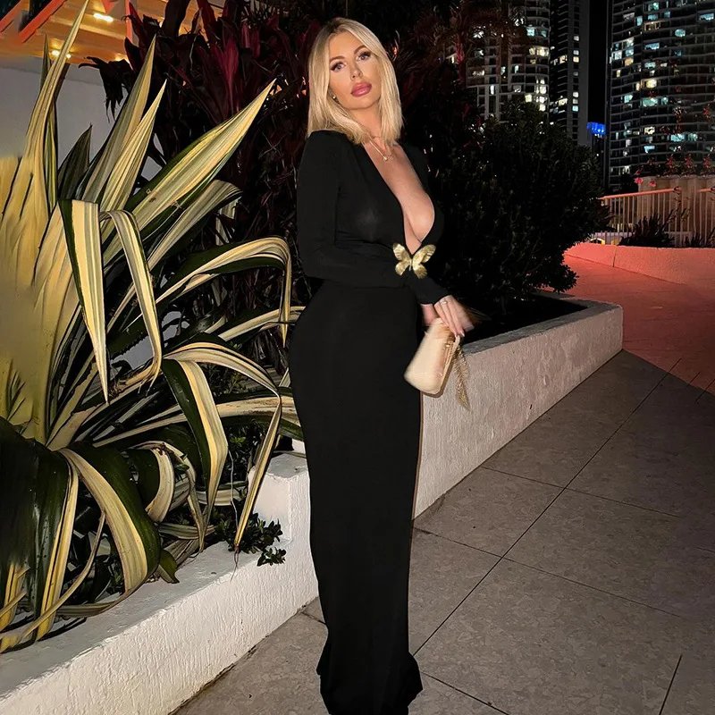 Cryptographic Embellished Elegant Deep V Neck Maxi Dress Gown Club Outfits Autumn Long Sleeve Sexy Bodycon Dresses Mermaid Robes Cryptographic Embellished Elegant Deep V Neck Maxi Dress Gown Club Outfits Autumn Long Sleeve Sexy Bodycon Dresses Mermaid Robes