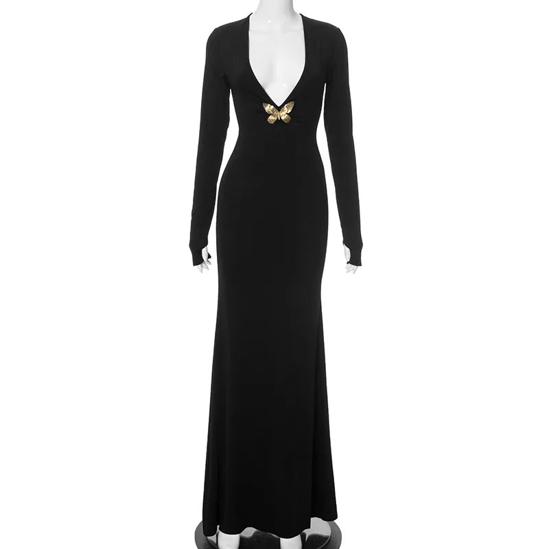 Cryptographic Embellished Elegant Deep V Neck Maxi Dress Gown Club Outfits Autumn Long Sleeve Sexy Bodycon Dresses Mermaid Robes Cryptographic Embellished Elegant Deep V Neck Maxi Dress Gown Club Outfits Autumn Long Sleeve Sexy Bodycon Dresses Mermaid Robes