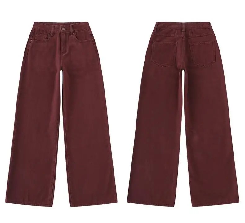 FINEWORDS Retro Angela Red Winter Jeans Women Thicken Cashmere High Waist Baggy Jeans Streetwear Casual Wide Leg Denim Pants
