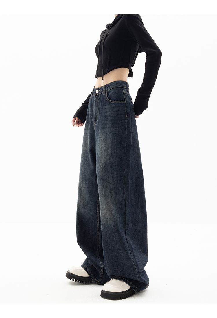HOUZHOU Vintage Women Wide Leg Jeans Harajuku Baggy Denim Trousers Oversized Grunge Streetwear Y2k Autumn Pants Korean Fashion