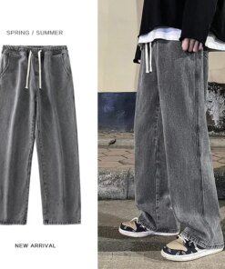 Autumn Korean Fashion Drawstring Y2K Jeans Homme Classic Baggy Straight Wide Leg Pants 2023 New Hip Hop Streetwear Casual jean