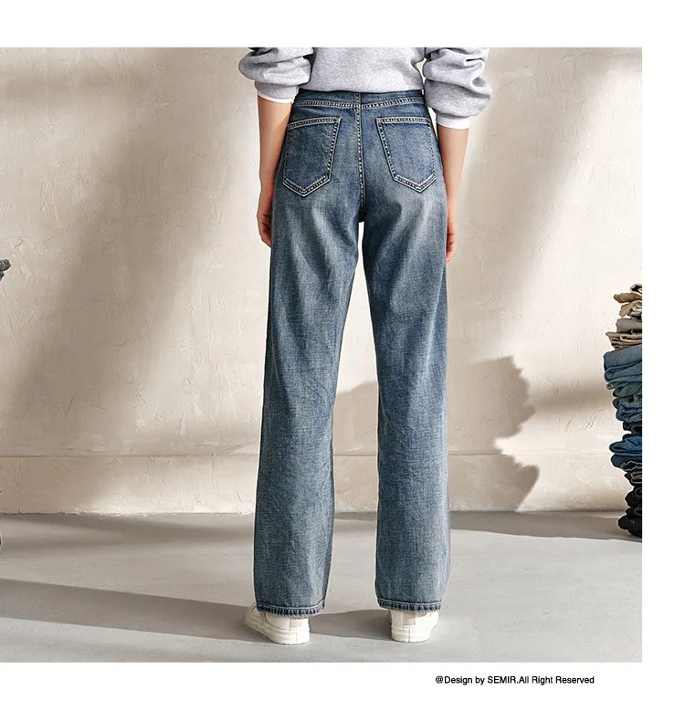 Semir Pants Women High-Rise Cotton Jeans Trousers a Taller Look Autumn 2024 New Wide Leg Pants that Conceal Flesh