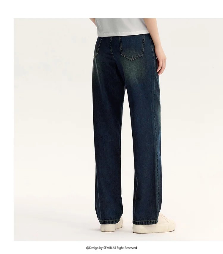 Semir Pants Women High-Rise Cotton Jeans Trousers a Taller Look Autumn 2024 New Wide Leg Pants that Conceal Flesh