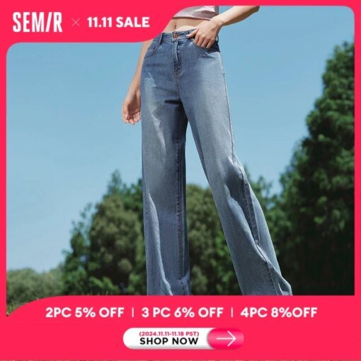 Semir Pants Women High-Rise Cotton Jeans Trousers a Taller Look Autumn 2024 New Wide Leg Pants that Conceal Flesh