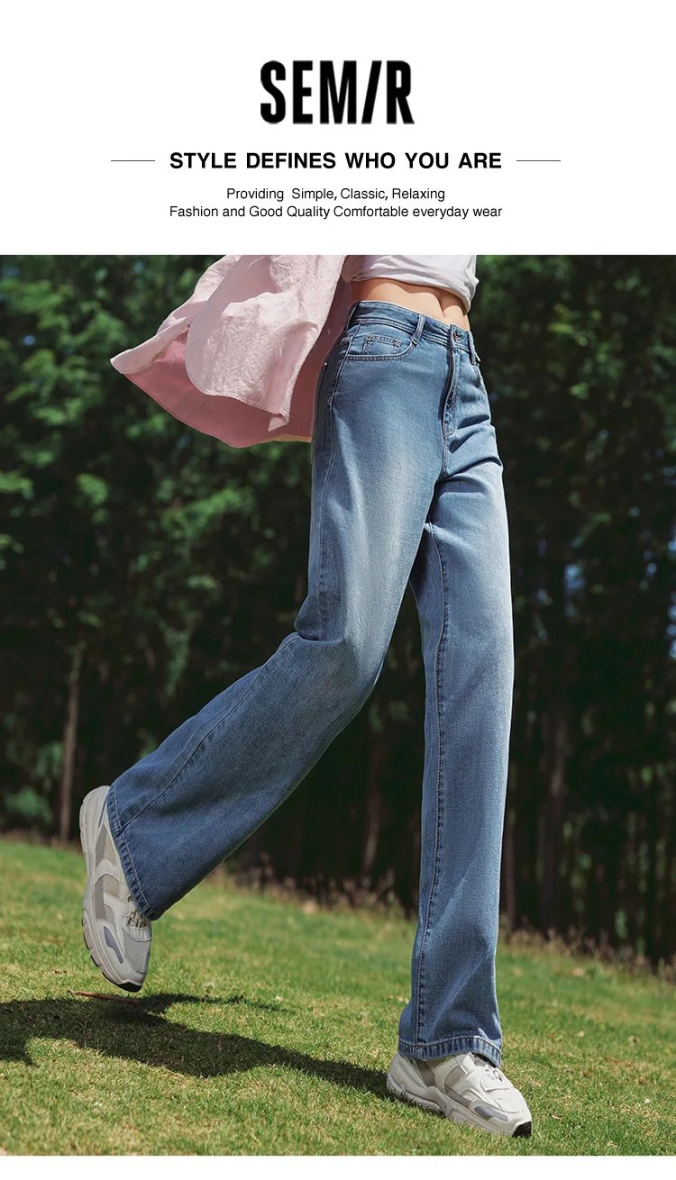 Semir Pants Women High-Rise Cotton Jeans Trousers a Taller Look Autumn 2024 New Wide Leg Pants that Conceal Flesh