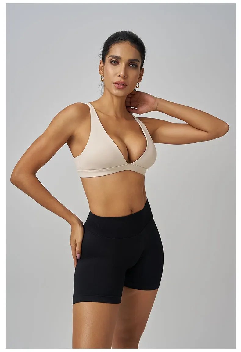 Origin Minimal Sports Bra Open Back V Neck Bra Workout Gym Crop Top Padded Gym Bra