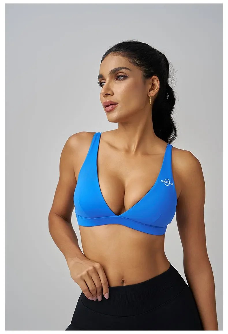 Origin Minimal Sports Bra Open Back V Neck Bra Workout Gym Crop Top Padded Gym Bra