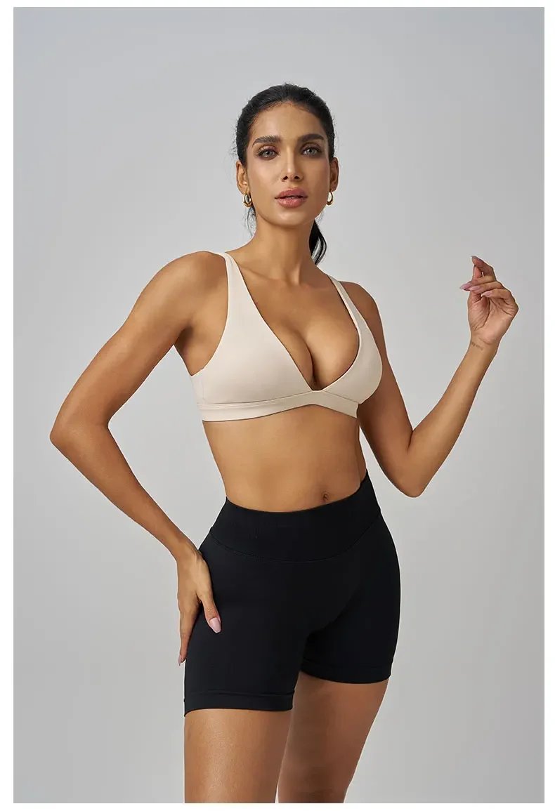 Origin Minimal Sports Bra Open Back V Neck Bra Workout Gym Crop Top Padded Gym Bra