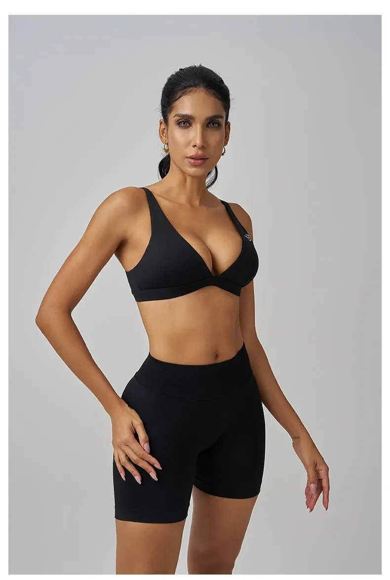 Origin Minimal Sports Bra Open Back V Neck Bra Workout Gym Crop Top Padded Gym Bra