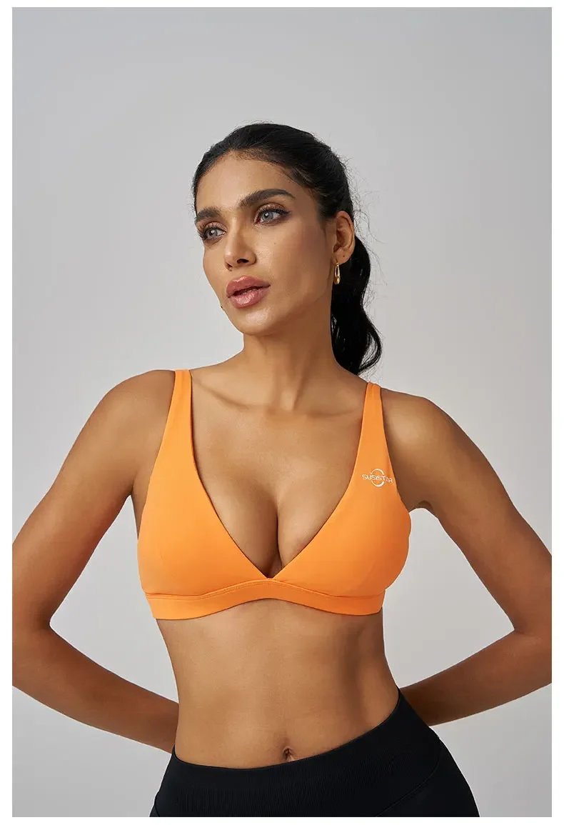 Origin Minimal Sports Bra Open Back V Neck Bra Workout Gym Crop Top Padded Gym Bra