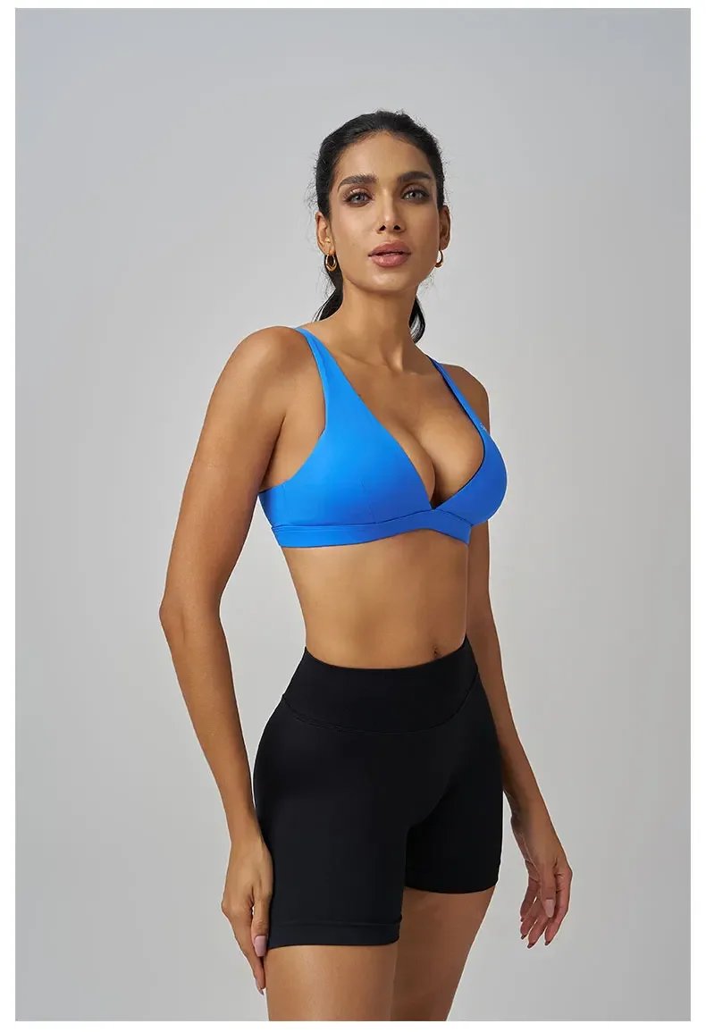 Origin Minimal Sports Bra Open Back V Neck Bra Workout Gym Crop Top Padded Gym Bra