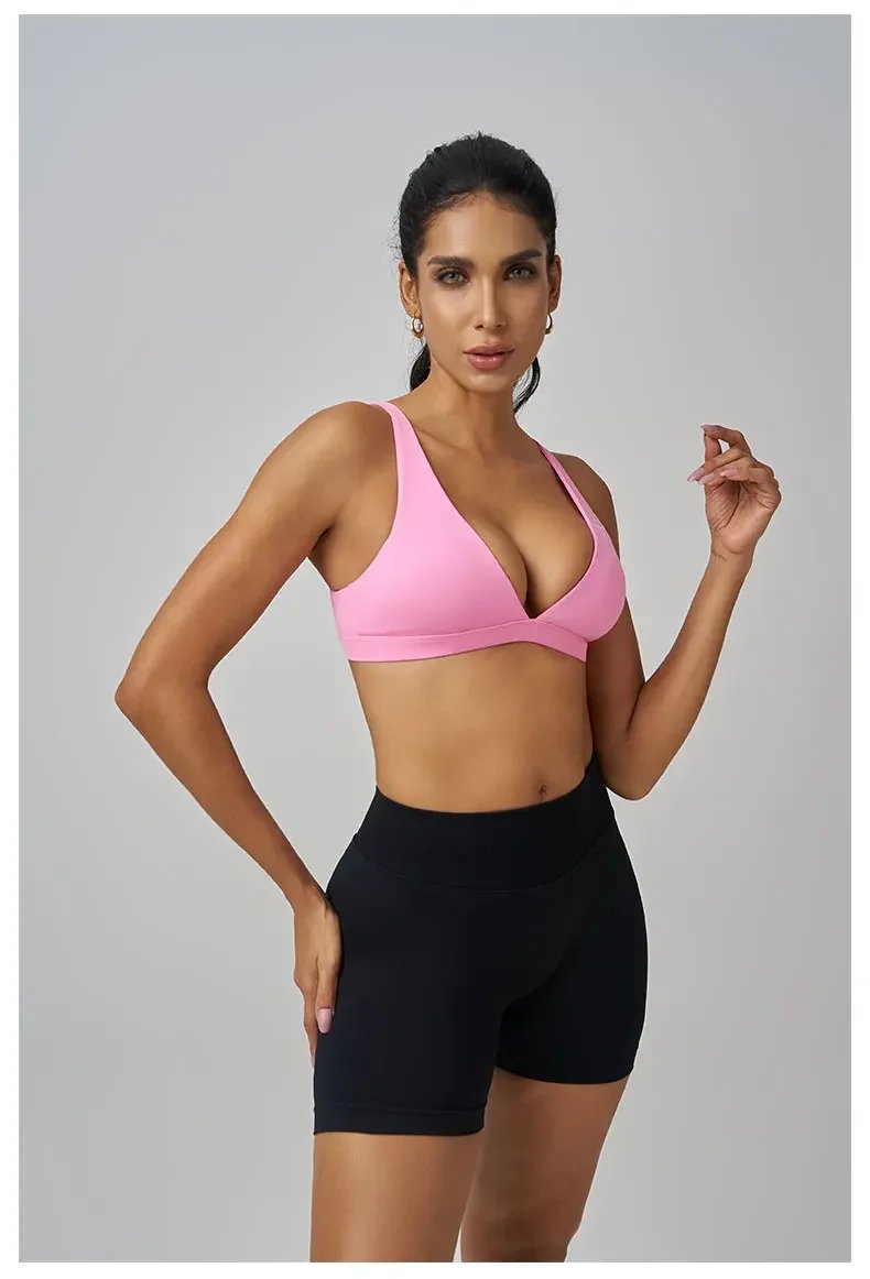 Origin Minimal Sports Bra Open Back V Neck Bra Workout Gym Crop Top Padded Gym Bra