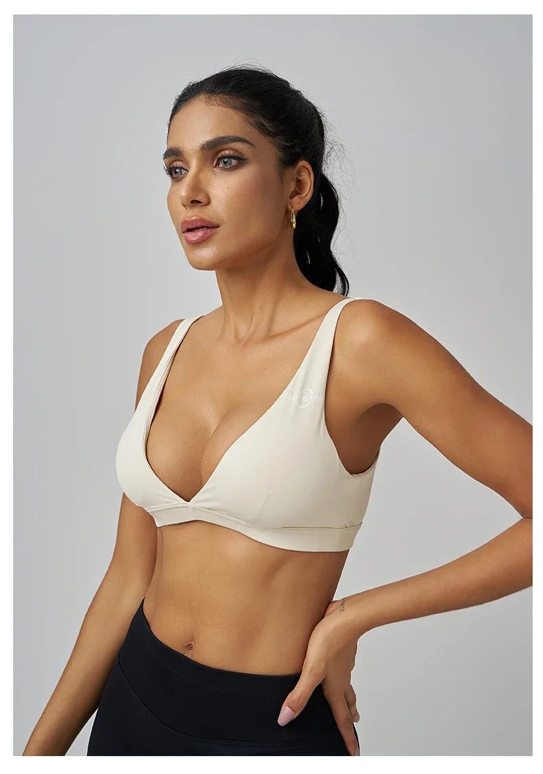 Origin Minimal Sports Bra Open Back V Neck Bra Workout Gym Crop Top Padded Gym Bra