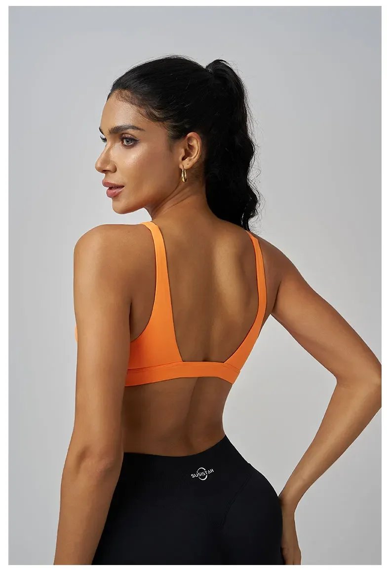 Origin Minimal Sports Bra Open Back V Neck Bra Workout Gym Crop Top Padded Gym Bra