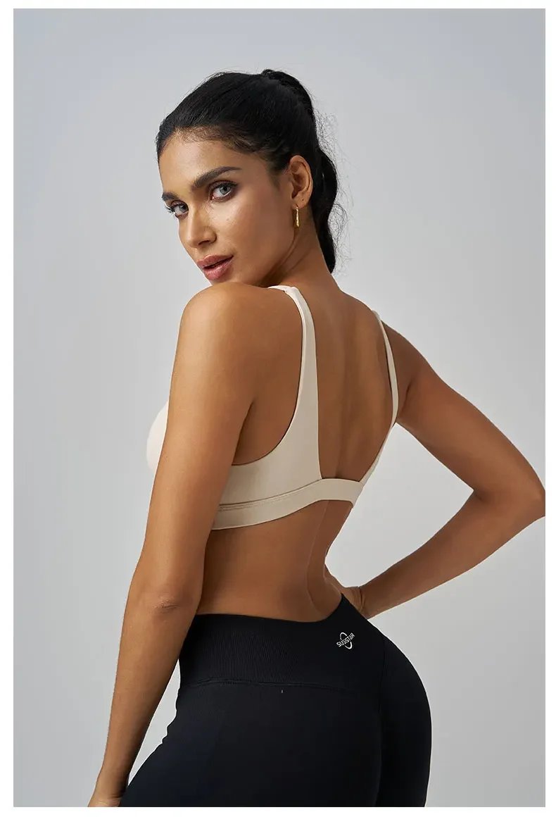 Origin Minimal Sports Bra Open Back V Neck Bra Workout Gym Crop Top Padded Gym Bra