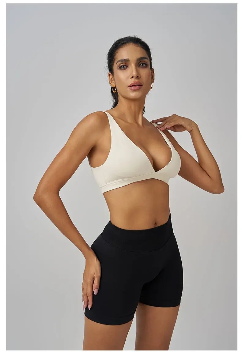 Origin Minimal Sports Bra Open Back V Neck Bra Workout Gym Crop Top Padded Gym Bra