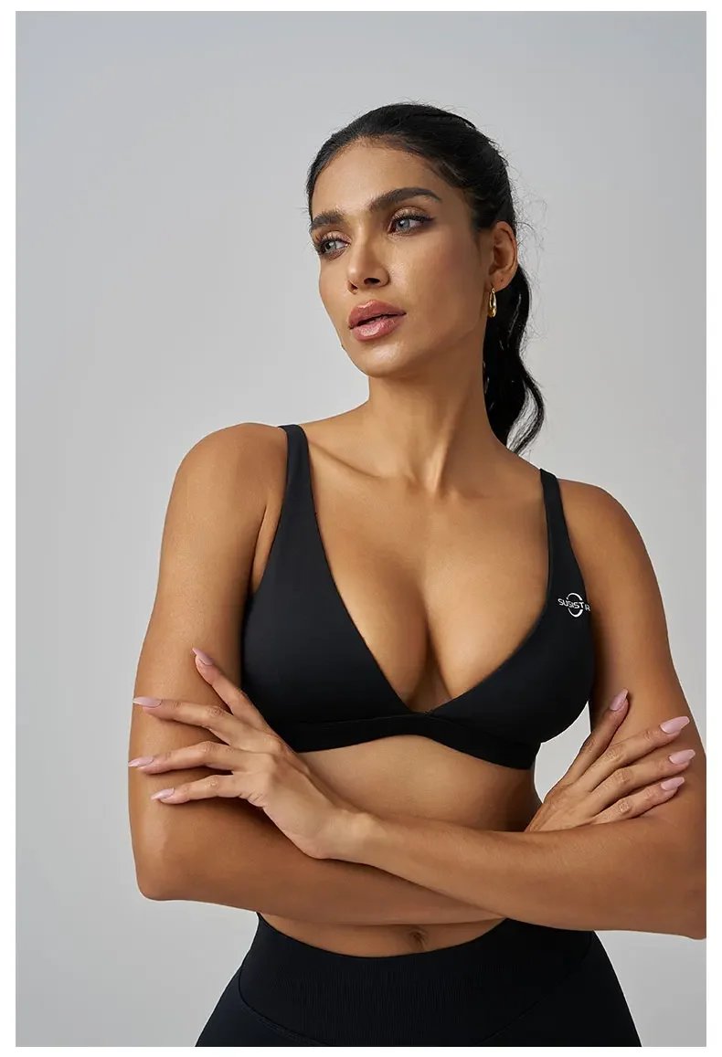 Origin Minimal Sports Bra Open Back V Neck Bra Workout Gym Crop Top Padded Gym Bra