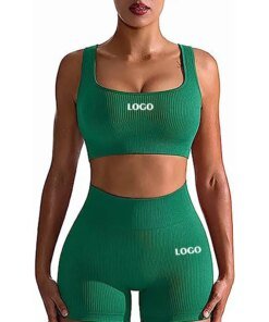 Custom logo women's suit workout wear ribbed high-waisted leggings and sports bra vest two-piece set