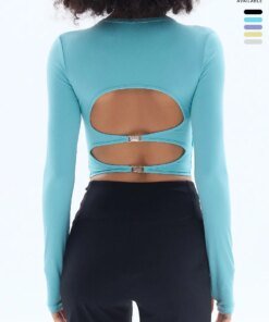 High-end yoga shirt backless hollow sexy with breast pads yoga sports long sleeves T-shirt gym top quick-drying tight fitness cl