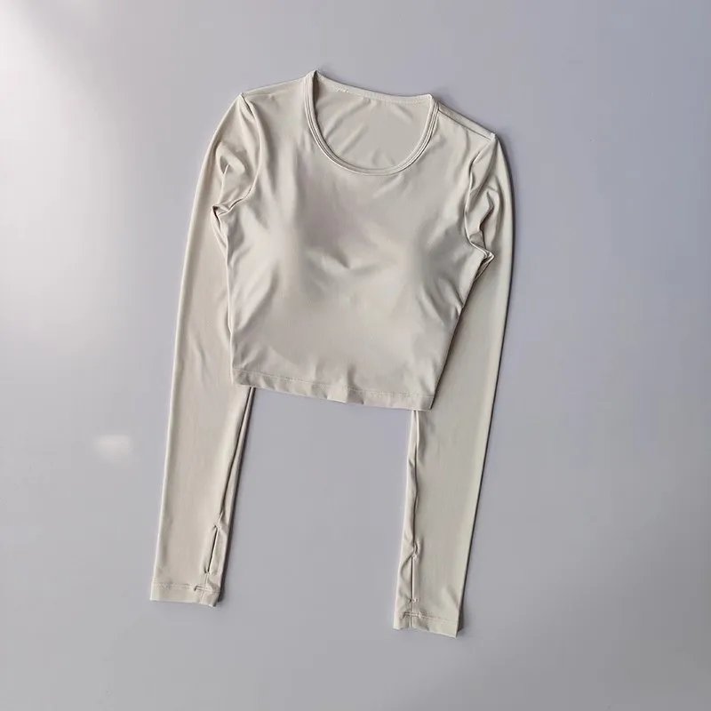 High-end yoga shirt backless hollow sexy with breast pads yoga sports long sleeves T-shirt gym top quick-drying tight fitness cl