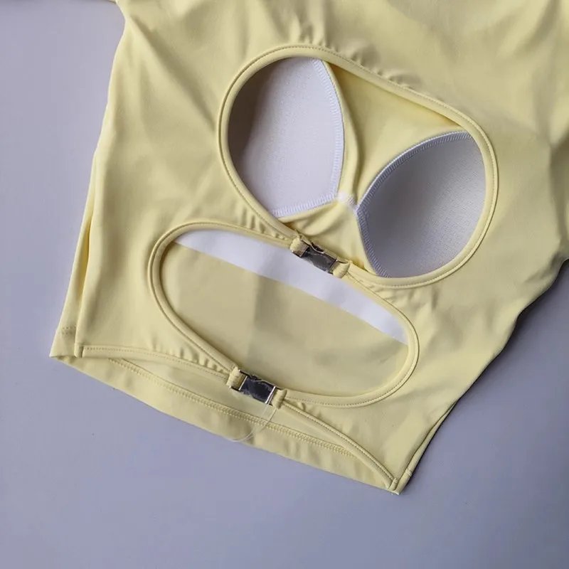 High-end yoga shirt backless hollow sexy with breast pads yoga sports long sleeves T-shirt gym top quick-drying tight fitness cl