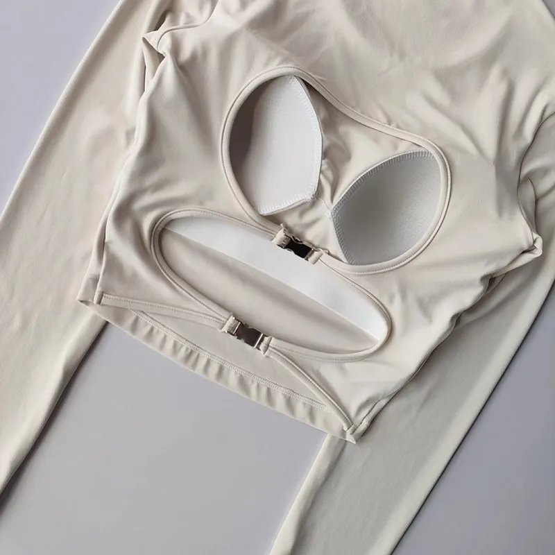 High-end yoga shirt backless hollow sexy with breast pads yoga sports long sleeves T-shirt gym top quick-drying tight fitness cl