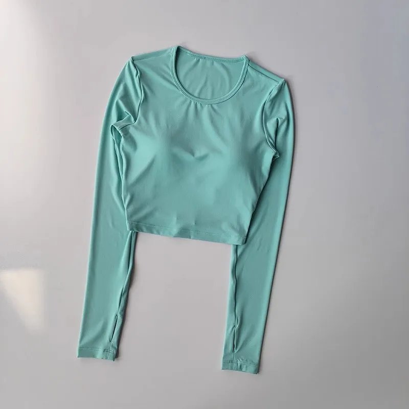 High-end yoga shirt backless hollow sexy with breast pads yoga sports long sleeves T-shirt gym top quick-drying tight fitness cl