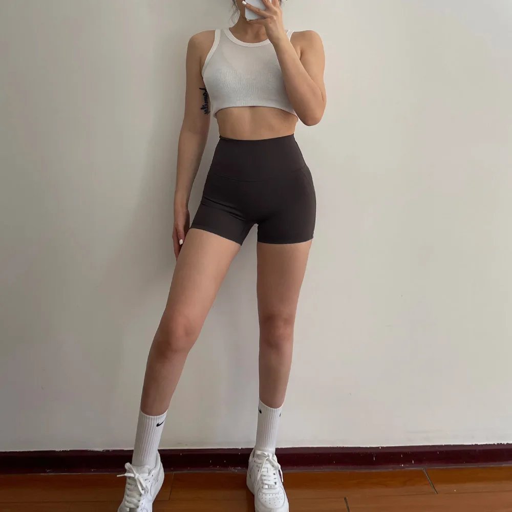 GymHUB High-Waisted Yoga Shorts Jumping Exercise Three-Quarter Pants Tummy-Tucking Fitness Pants Summer Free Underwear