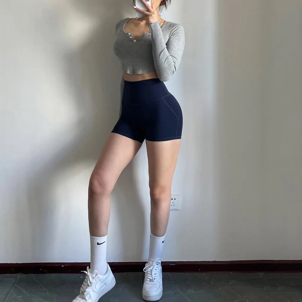 GymHUB High-Waisted Yoga Shorts Jumping Exercise Three-Quarter Pants Tummy-Tucking Fitness Pants Summer Free Underwear