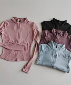 Outdoor Sports Long Sleeved Women Slim Yoga Clothes Quick Dry Zipper Cardigan Stand Up Collar Jacket Running Fitness Jacket Top