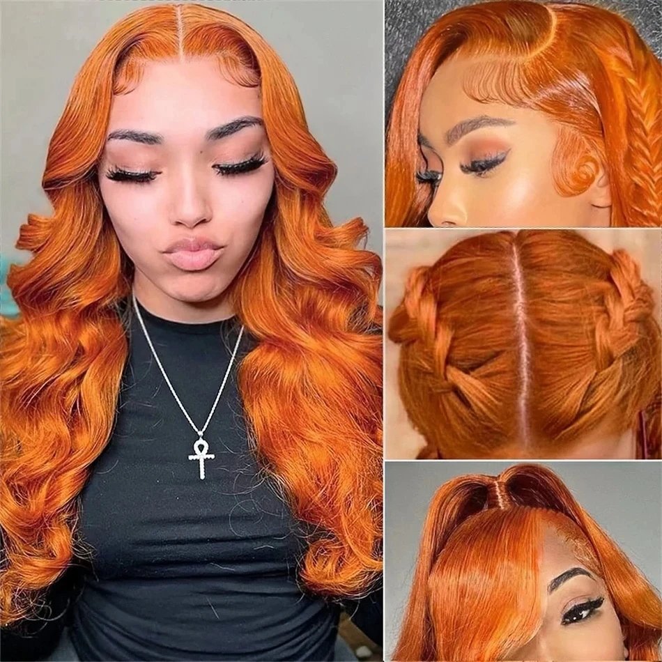Orange Ginger 13x6 Hd Lace Front Wig Human Hair 13x4 Hd Lace Frontal Wig Preplucked 30 Inch Body Wave Human Hair Wigs for Women Orange Ginger 13x6 Hd Lace Front Wig Human Hair 13x4 Hd Lace Frontal Wig Preplucked 30 Inch Body Wave Human Hair Wigs for Women