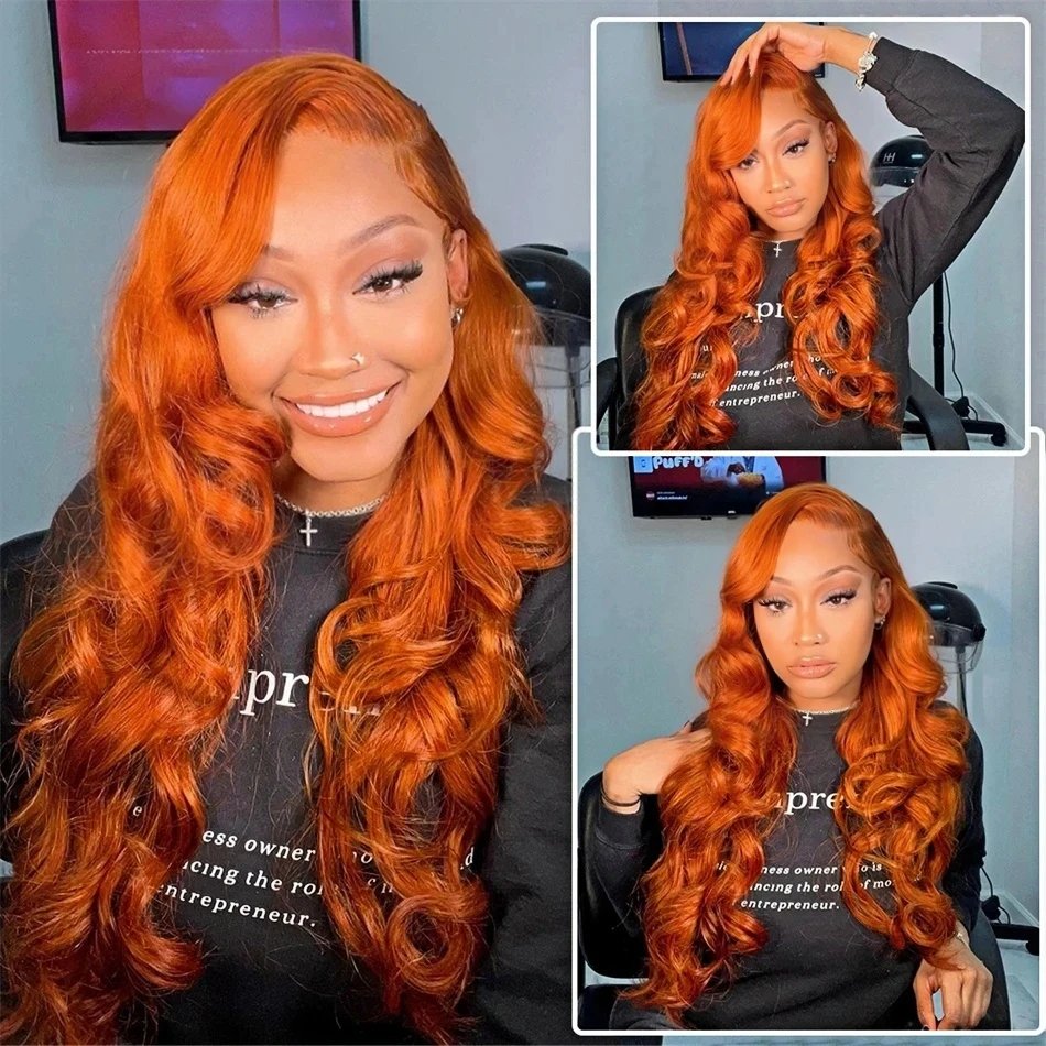 Orange Ginger 13x6 Hd Lace Front Wig Human Hair 13x4 Hd Lace Frontal Wig Preplucked 30 Inch Body Wave Human Hair Wigs for Women Orange Ginger 13x6 Hd Lace Front Wig Human Hair 13x4 Hd Lace Frontal Wig Preplucked 30 Inch Body Wave Human Hair Wigs for Women