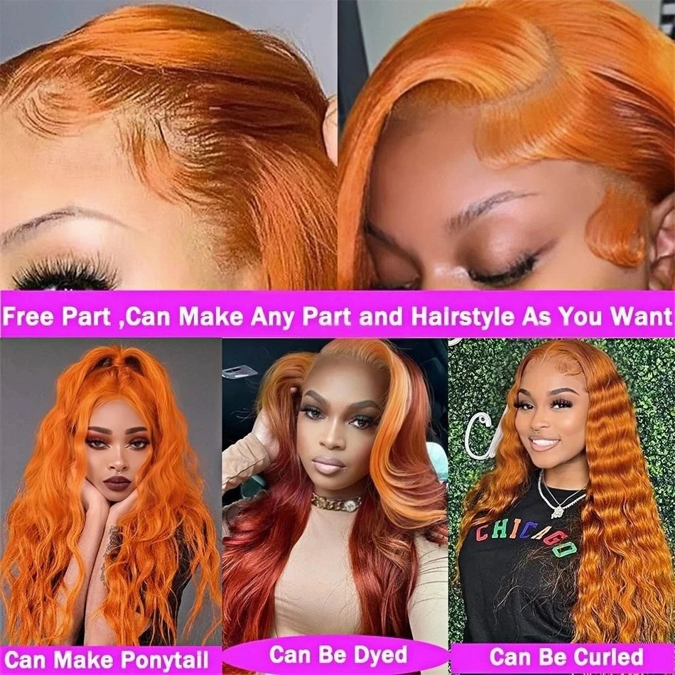 Orange Ginger 13x6 Hd Lace Front Wig Human Hair 13x4 Hd Lace Frontal Wig Preplucked 30 Inch Body Wave Human Hair Wigs for Women Orange Ginger 13x6 Hd Lace Front Wig Human Hair 13x4 Hd Lace Frontal Wig Preplucked 30 Inch Body Wave Human Hair Wigs for Women