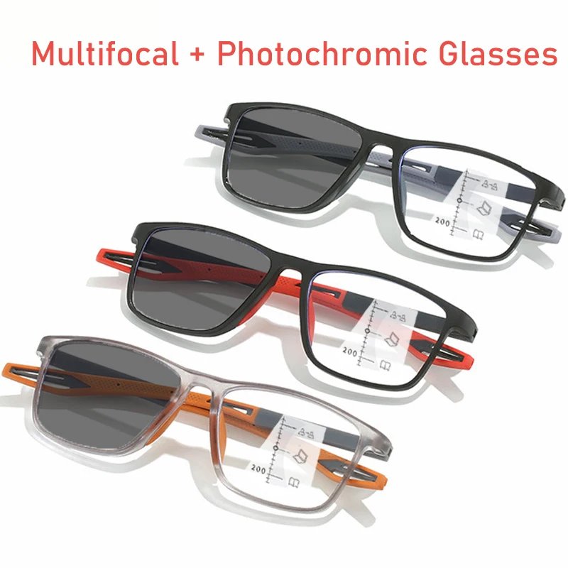 Photochromic TR90 Anti-blue Light Multifocal Reading Glasses New Progressive Near Far Eyewear Men Women Sports Eyeglasses