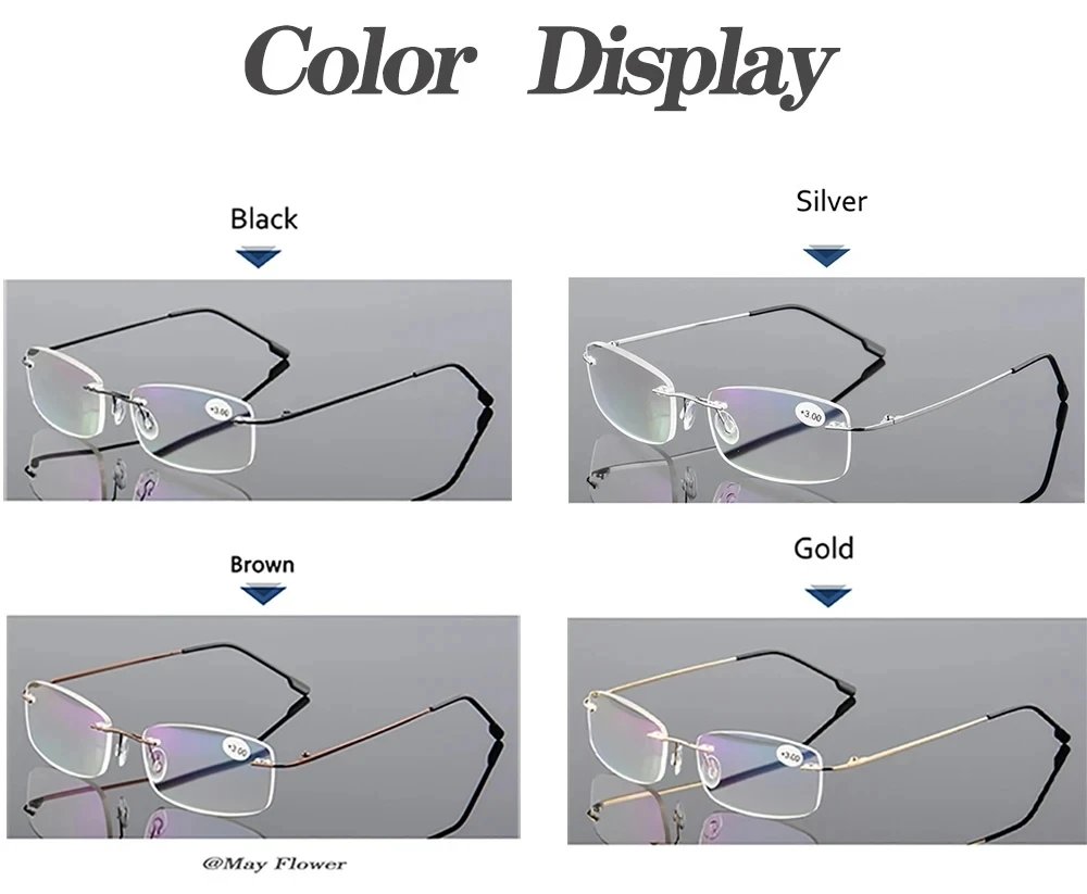 Anti Blue Flexible Ultralight Rimless Memory Titanium Reading Glasses for Men Presbyopic Eyeglasses Strength +1.0~+3.5 Anti Blue Flexible Ultralight Rimless Memory Titanium Reading Glasses for Men Presbyopic Eyeglasses Strength +1.0~+3.5