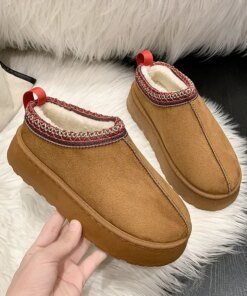Snow Boots for Women 2023 Winter New Cashmere Warm Thick Soles Without Heel-covered Hair Half Slipper Cotton Shoes for Women
