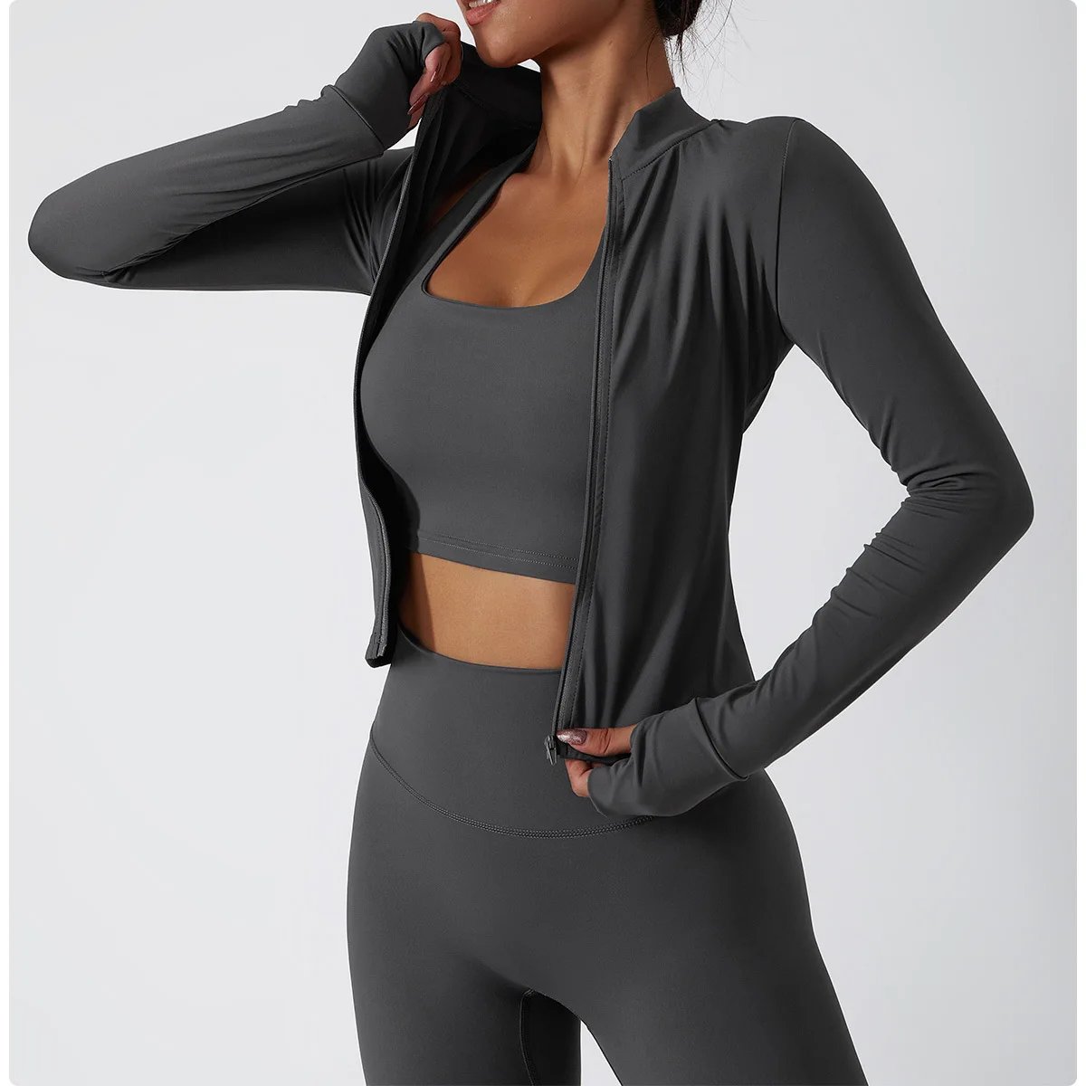 Women Zip Fitness Yoga Shirt Winter Warm Gym Top Woman Yoga Long Sleeve Sports Jacket Activewear Running Coats Workout Clothes