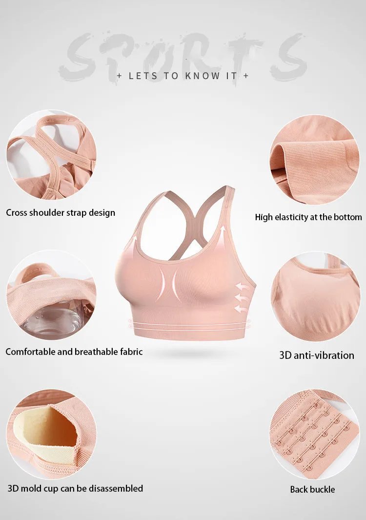 Shockproof Quick Dry Sports Bra Women Padded Gather Yoga Bra Push Up Gym Running Bra Seamless Workout Fitness Bra Top