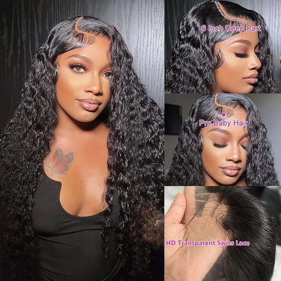 40 inch lace front Brazilian transparent preplucked curly wigs on sale Deep wave 13x6 hd lace frontal human hair wig for women