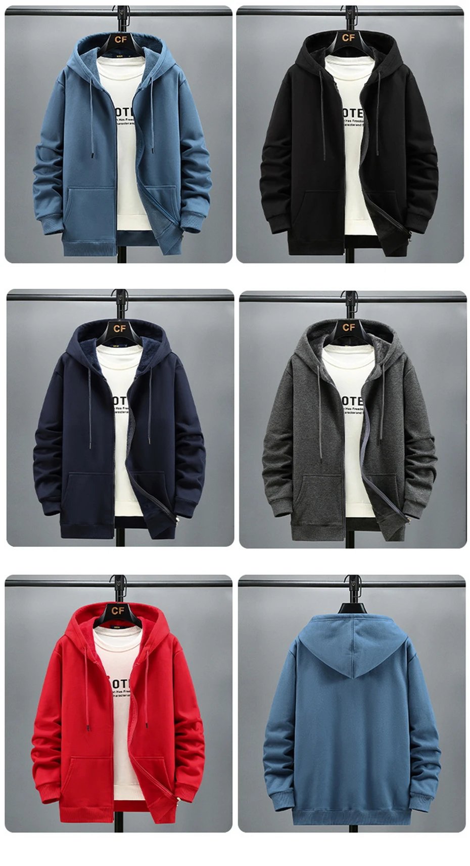 Big Size Hoodie Men Autumn Winter Fleece Hoodies Solid Color Jacket Zip Up Hoodies 12XL Blue Black Red Grey