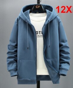 Big Size Hoodie Men Autumn Winter Fleece Hoodies Solid Color Jacket Zip Up Hoodies 12XL Blue Black Red Grey