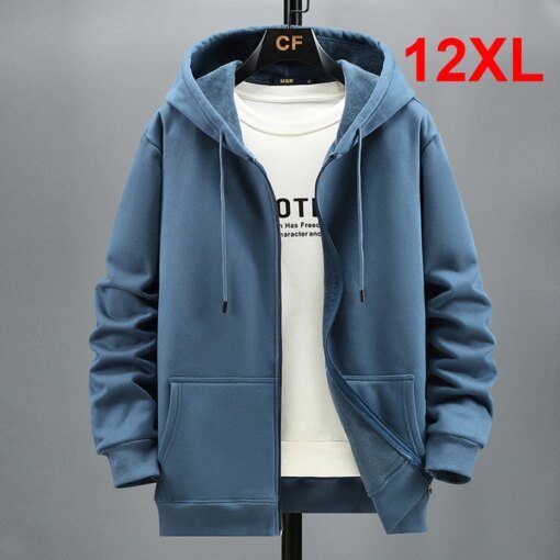 Big Size Hoodie Men Autumn Winter Fleece Hoodies Solid Color Jacket Zip Up Hoodies 12XL Blue Black Red Grey