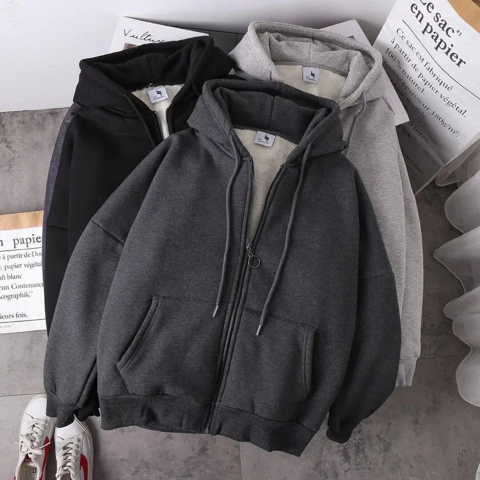 Velvet Thick Warm Winter Oversized Hoodie Coat Zip Up Sweatshirt Winter Top Plus Size Women's Coat Plush Jacket Solid Color Velvet Thick Warm Winter Oversized Hoodie Coat Zip Up Sweatshirt Winter Top Plus Size Women's Coat Plush Jacket Solid Color