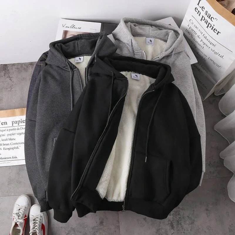 Velvet Thick Warm Winter Oversized Hoodie Coat Zip Up Sweatshirt Winter Top Plus Size Women's Coat Plush Jacket Solid Color Velvet Thick Warm Winter Oversized Hoodie Coat Zip Up Sweatshirt Winter Top Plus Size Women's Coat Plush Jacket Solid Color
