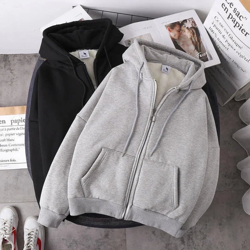 Velvet Thick Warm Winter Oversized Hoodie Coat Zip Up Sweatshirt Winter Top Plus Size Women's Coat Plush Jacket Solid Color Velvet Thick Warm Winter Oversized Hoodie Coat Zip Up Sweatshirt Winter Top Plus Size Women's Coat Plush Jacket Solid Color