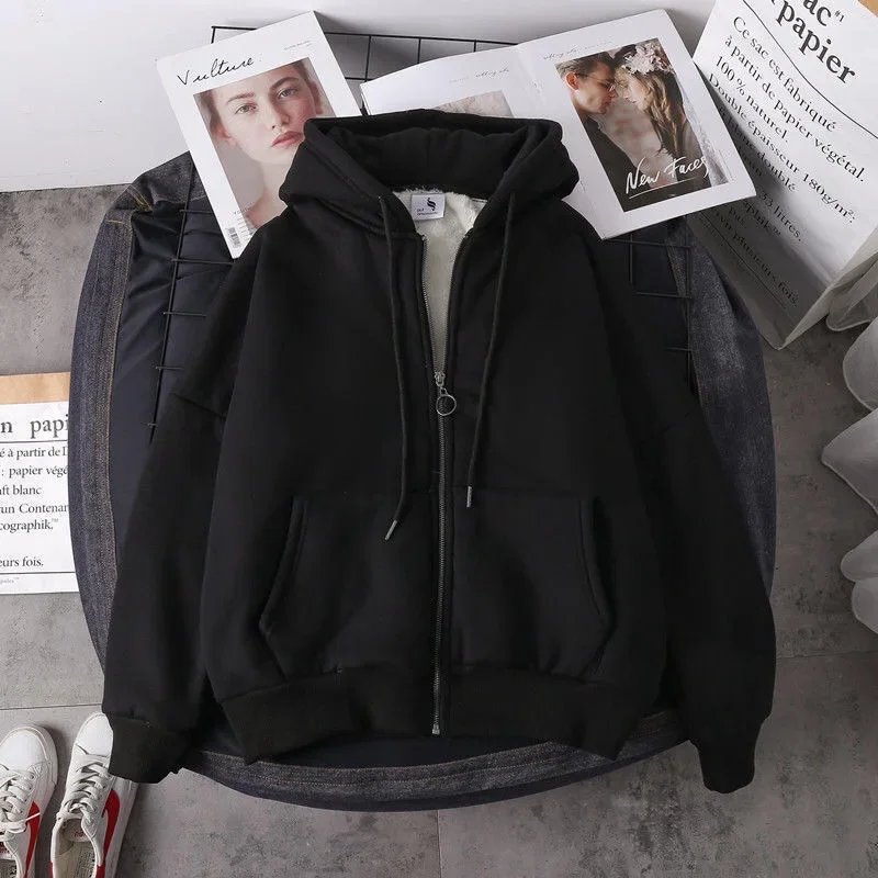 Velvet Thick Warm Winter Oversized Hoodie Coat Zip Up Sweatshirt Winter Top Plus Size Women's Coat Plush Jacket Solid Color Velvet Thick Warm Winter Oversized Hoodie Coat Zip Up Sweatshirt Winter Top Plus Size Women's Coat Plush Jacket Solid Color