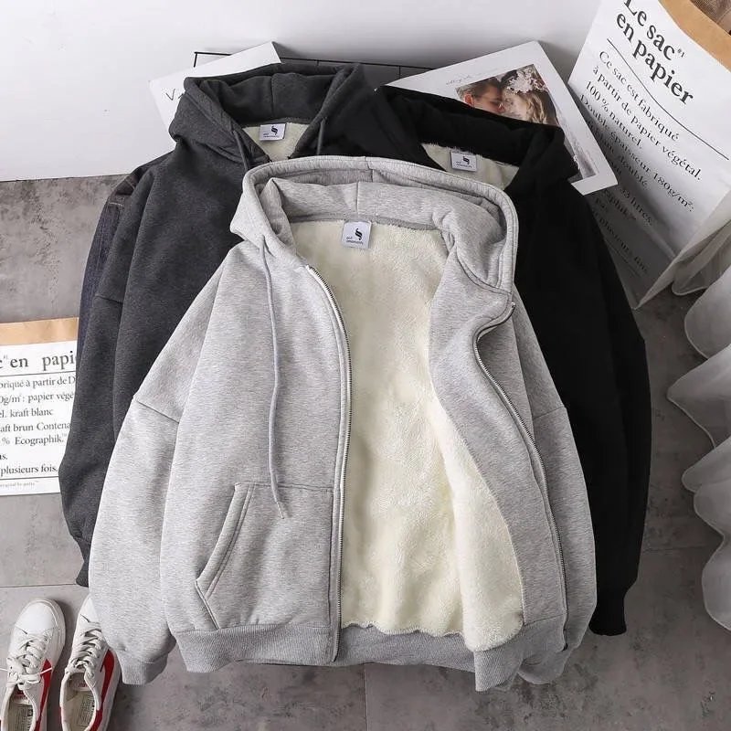 Velvet Thick Warm Winter Oversized Hoodie Coat Zip Up Sweatshirt Winter Top Plus Size Women's Coat Plush Jacket Solid Color Velvet Thick Warm Winter Oversized Hoodie Coat Zip Up Sweatshirt Winter Top Plus Size Women's Coat Plush Jacket Solid Color